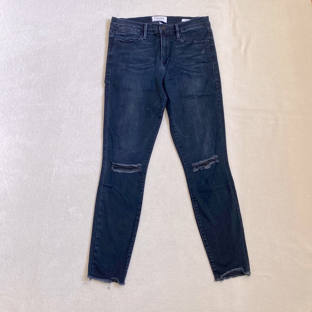 Frame Le High Skinny dark blue frayed bottom 29